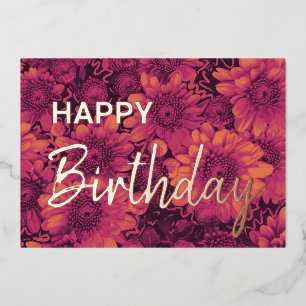 Autumn Florals Happy Birthday Real Gold  Foil Holiday Card