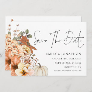Autumn Florals Pumpkin QR Code Wedding Save The Date