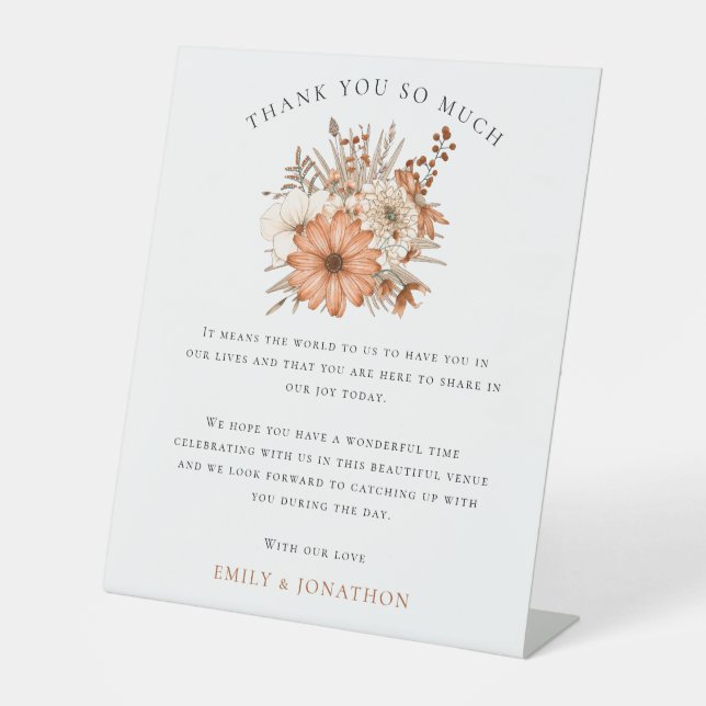 Autumn Florals Thank You Message To Wedding Guests Pedestal Sign (Front)