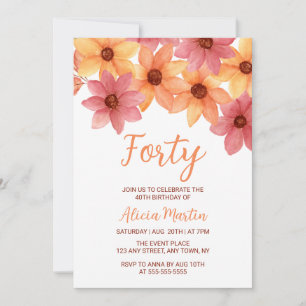 Autumn Flower Any Age Orange Burgundy Birthday Invitation