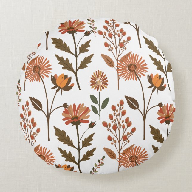 autumn flower arrangement round pillow (Front)