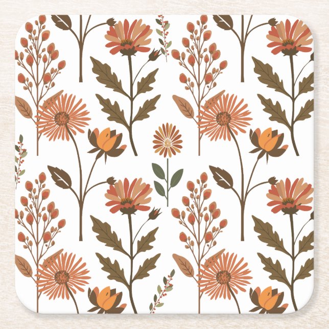 autumn flower arrangement square paper coaster (Front)