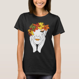 Autumn Flower Bouquet Girl Thanksgiving Retro ART  T-Shirt
