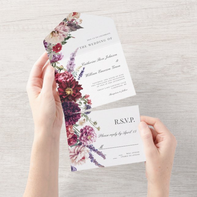 Autumn Flower Dahlia Bunch Fall Wedding Florals All In One Invitation (Tearaway)