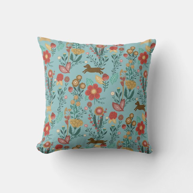 Autumn Flower Dogs and Cats Throw Pillow (Front)