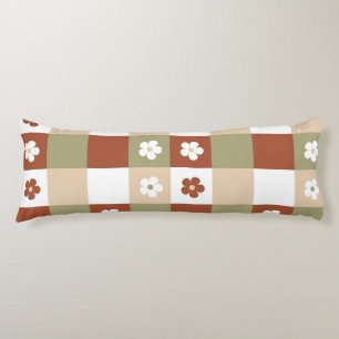 Autumn Flower Gingham Check Pattern Body Pillow