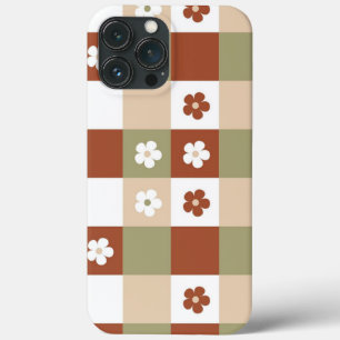 Autumn Flower Gingham Check Pattern iPhone 13 Pro Max Case
