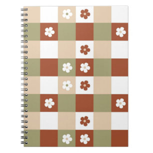 Autumn Flower Gingham Check Pattern Notebook