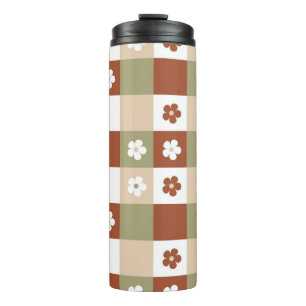 Autumn Flower Gingham Check Pattern Thermal Tumbler