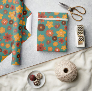 Autumn Flower Seamless Rustic Birthday Celebration Wrapping Paper