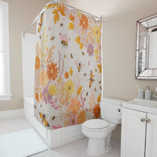 Autumn Flower Shower Orange Yellow Bees Floral 