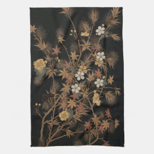 Autumn Flower & Tree 1884 Japanese Ornamental Art Kitchen Towel