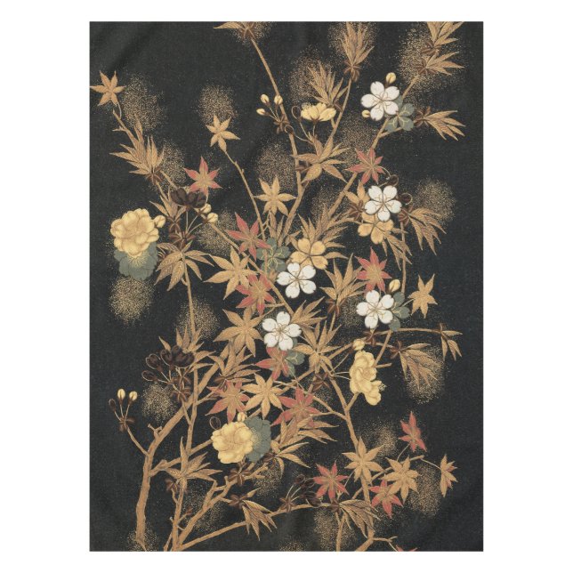 Autumn Flower & Tree 1884 Japanese Ornamental Art Tablecloth (Front)