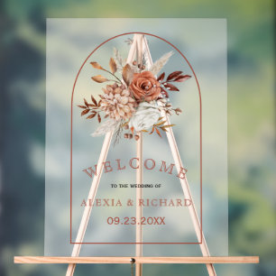 Autumn flowers and arch frosted welcome wedding acrylic sign