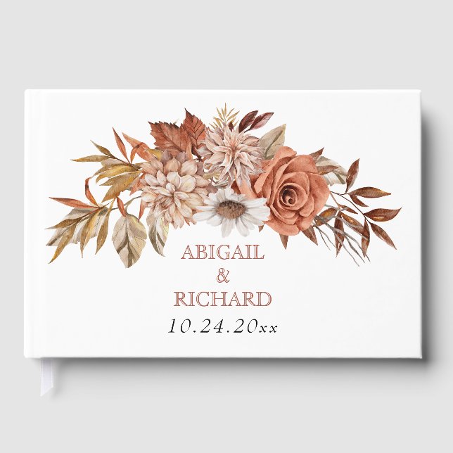 Autumn flowers and foliage fall earthy wedding guest book (Front)