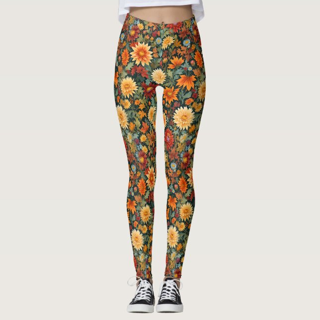 Autumn Flowers and Leaves Leggings (Front)