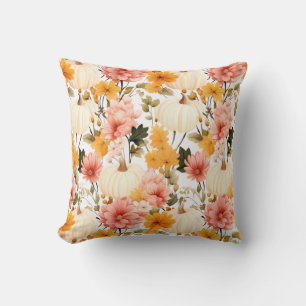 Autumn flowers and pumpkin design  throw pillow
