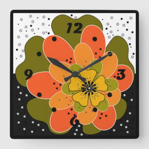 Autumn flowers, autumn, flower, illustration throw square wall clock