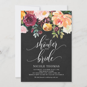 Autumn Flowers Chalkboard Fall Bridal Shower Invitation