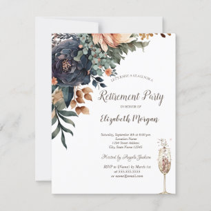 Autumn Flowers,Champagne Glass Retirement Invitation