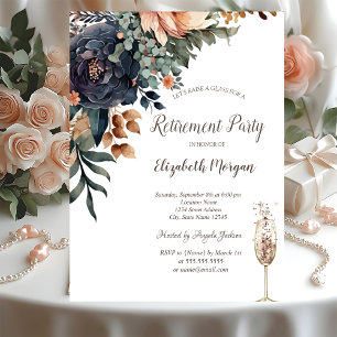 Autumn Flowers,Champagne Glass Retirement Invitation