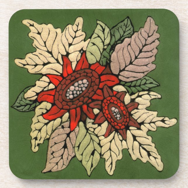 Autumn Flowers Enamel Artwork Coaster (Front)