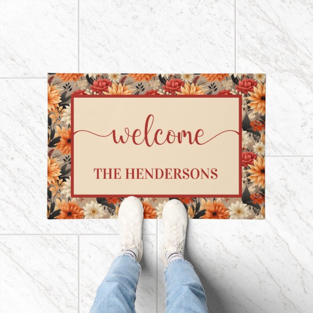 Autumn Flowers Family Name Welcome Doormat (Indoor)