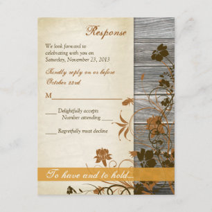 Autumn Flowers, FAUX Wood & Parchment RSVP Card