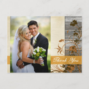 Autumn Flowers FAUX Wood Photo Thank You Post Card