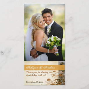 Autumn Flowers, FAUX Wood Wedding Photo Card 2