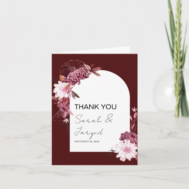 Autumn Flowers Frame Thank You Card (Front)