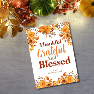 Autumn Flowers Grateful & Blessed Thanksgiving Holiday Card