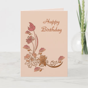 Autumn Flowers Happy Birthday Card Template