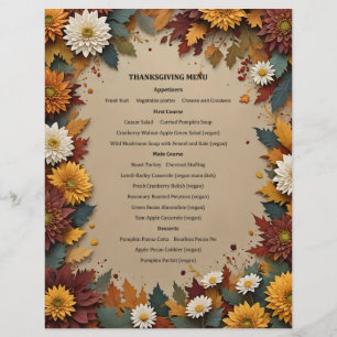 Autumn Flowers Menu Invitation Letterhead