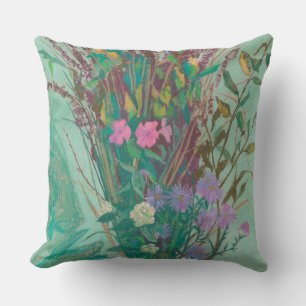 Autumn Flowers, modern floral art, pastel painting Throw Pillow