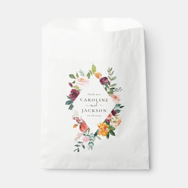 Autumn Flowers Personalized Wedding Favour Bag (Front)