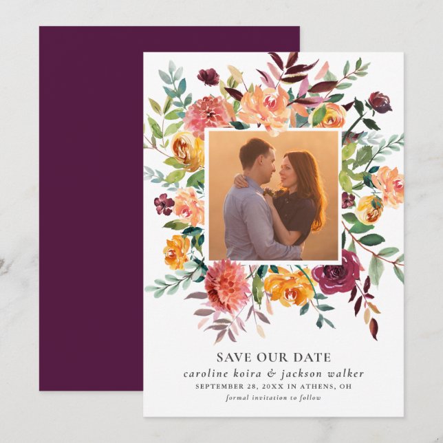 Autumn Flowers Photo Save the Date Invitation (Front/Back)