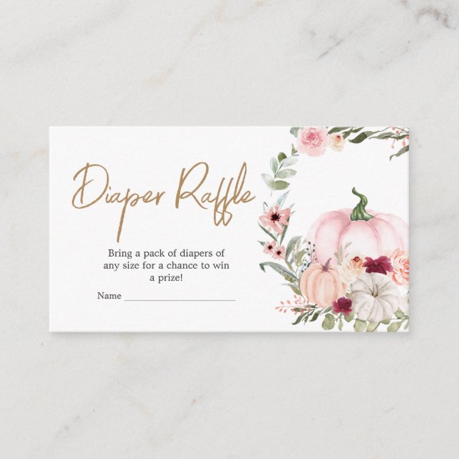 Autumn Flowers Pumpkin Baby Shower Diaper Raffle Enclosure Card (Front)