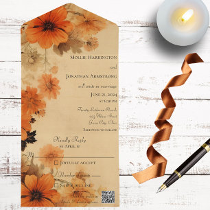 Autumn Flowers QR Code All In One Invitation