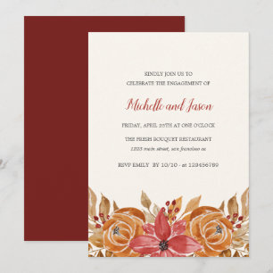 Autumn Flowers Rustic Elegant Engagement Party Invitation