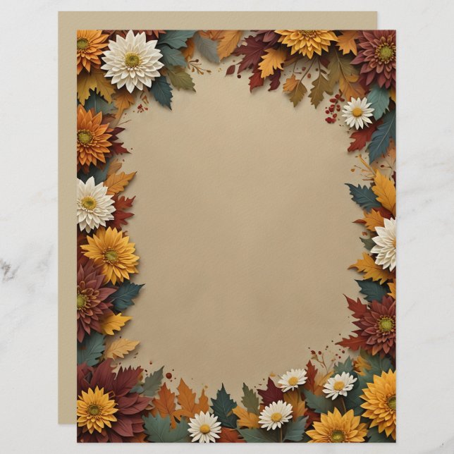 Autumn Flowers Stationery Paper (Front/Back)