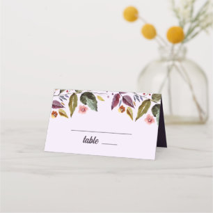 Autumn Flowers Watercolor Plum Wedding Place Card
