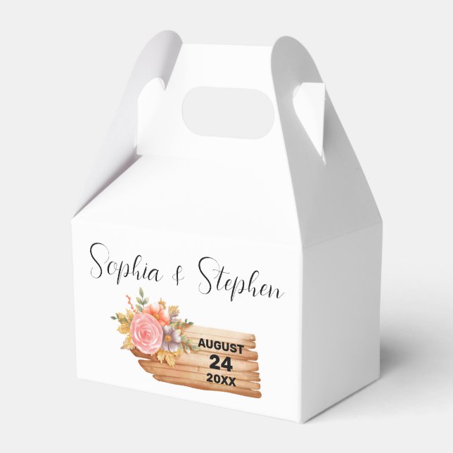 Autumn Flowers & Wood Sign Favor Box (Front Side)