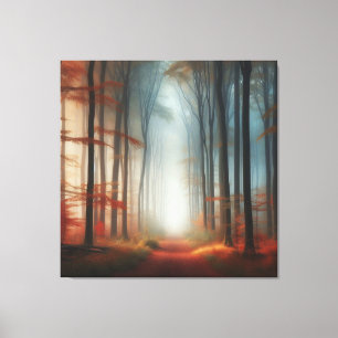Autumn Fog Forest Canvas, Peaceful Fall Morning  Canvas Print