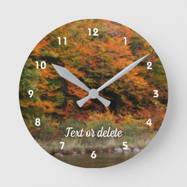 Autumn Foliage Along River Orton Personalized Round Clock (Front)