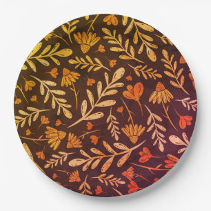 Autumn Foliage and Flowers Paper Plate