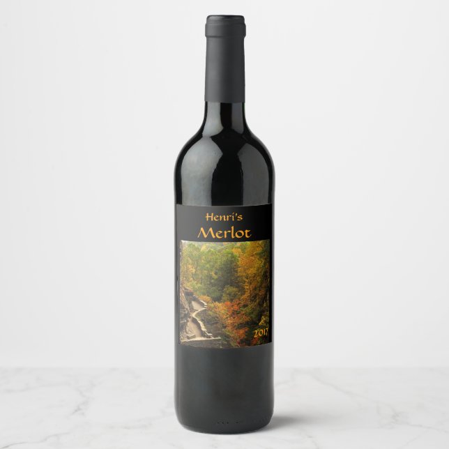 Autumn Foliage at Treman State Park Red Wine Label (Front)