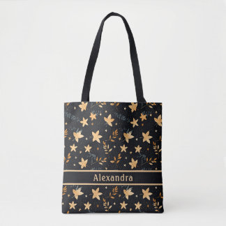 Autumn Foliage Black Pattern Tote Bag