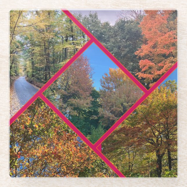 Autumn Foliage Collage Glass Coaster (Front)
