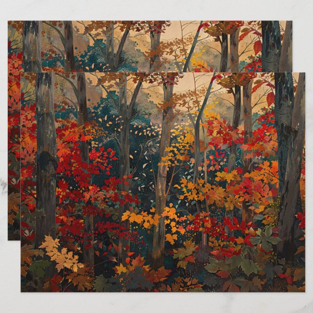 Autumn Foliage Colourful Woods Scrapbook Paper (Front/Back)